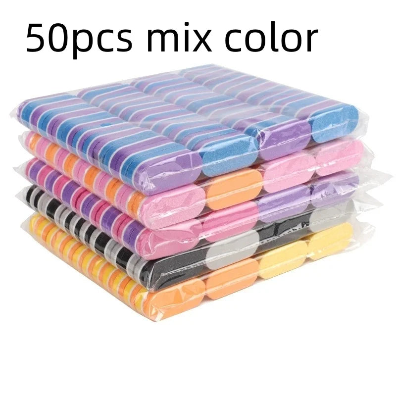 10/50/100pcs mix Professional Buffer Sponge Nail File Mini Double-sided Nails Art Blocks Polishing Manicure Pedicure Qme 50pcs mix color