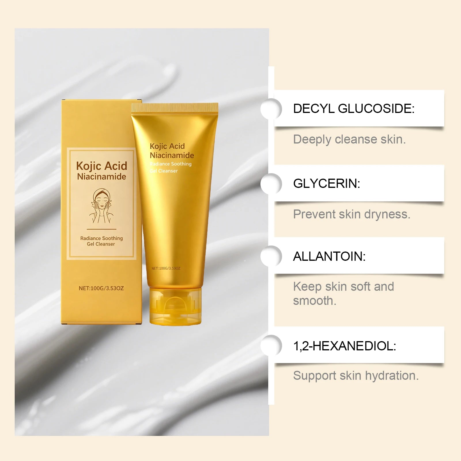 Radiance Soothing Gel Cleanser Skin Cleansing Brightening Hydrating Repair Face Foam Daily Cleanser for Sensitive Skin Skincare Qme