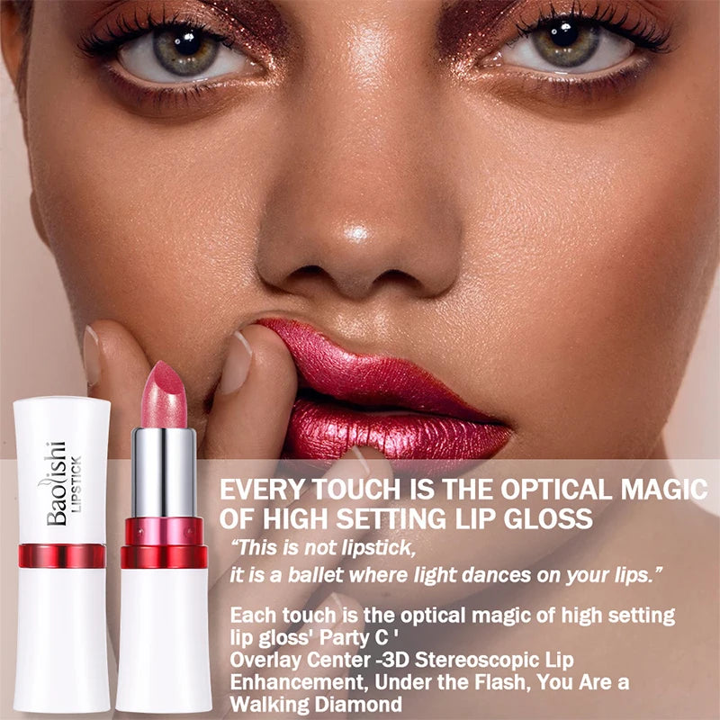 Shiny Pearlescent Lip Makeup Waterproof Last Flash Lipstick Qme