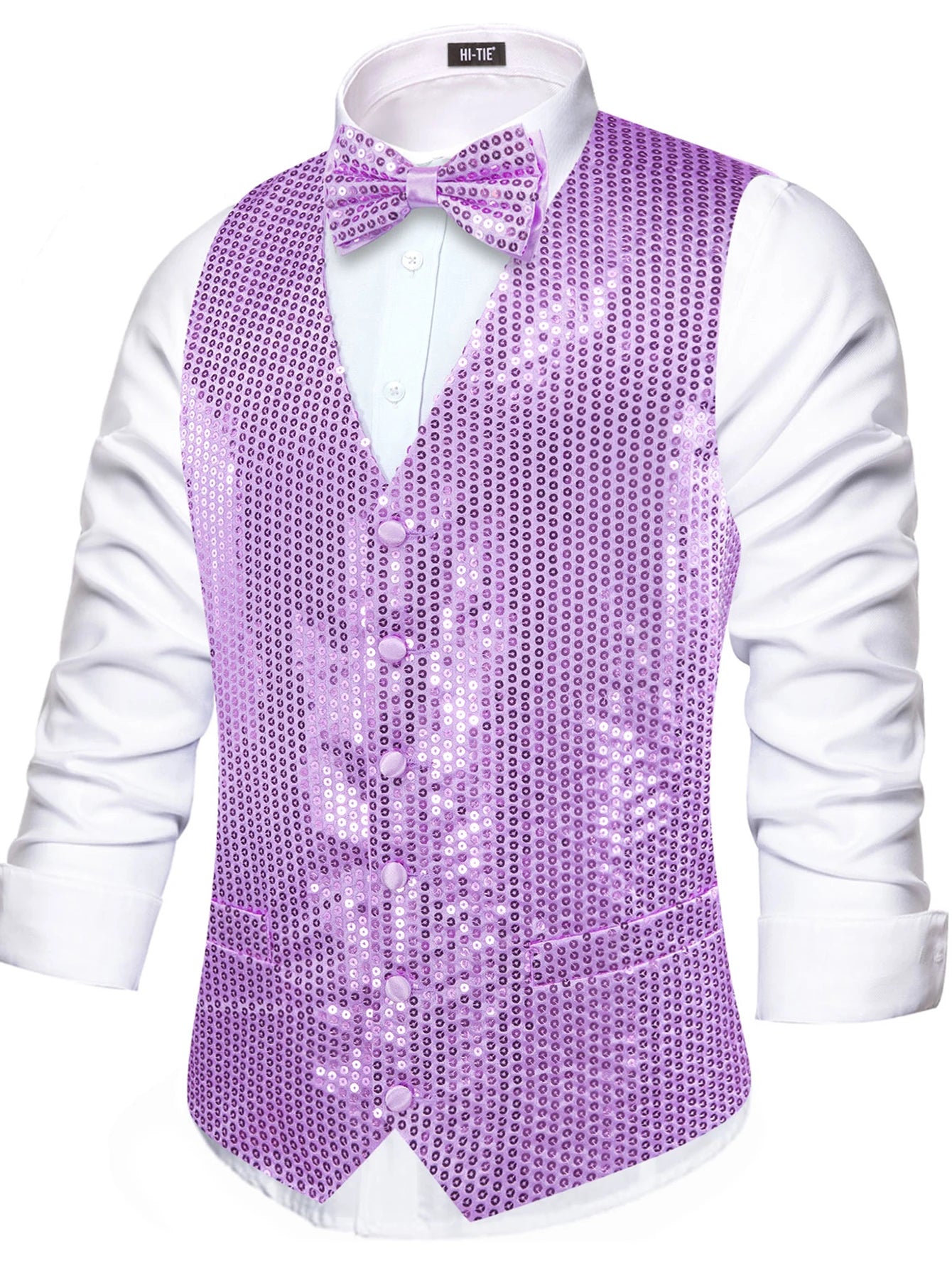 Men's Shiny Sequin Vest Matching Bow Tie 3 Vibrant Options Parties Qme