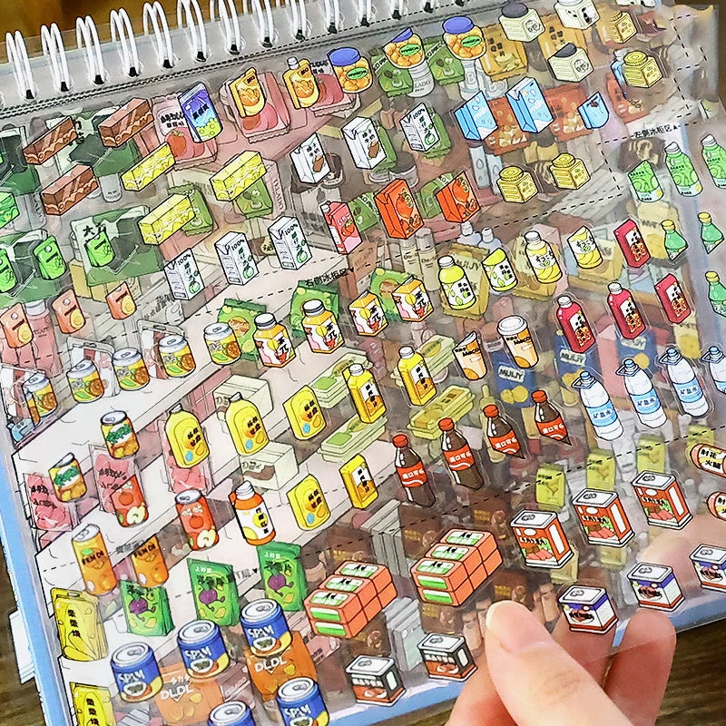1 sticker+1 pair of tweezers creative fun collection sticker book 3D miniature scene stacking handmade DIY decorative stickers Qme