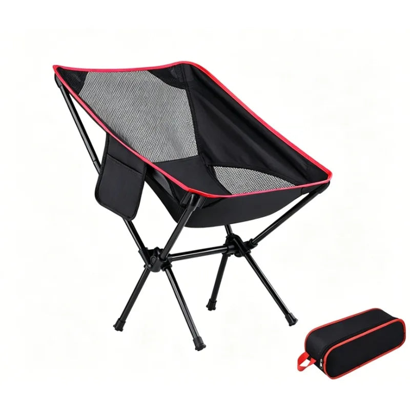 Outdoor moon chair, camping folding chair, portable leisure backrest chair, ultra-light aluminum alloy folding chair Comfortable Qme black-red edges