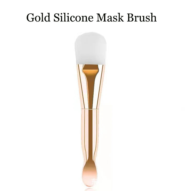 1PC Professional Double Ending Soft Bristle Silicone Wear-resistant Facial Flexible Mask Brush Skin Care Cleaning Beauty Tools Qme Gold Silicone