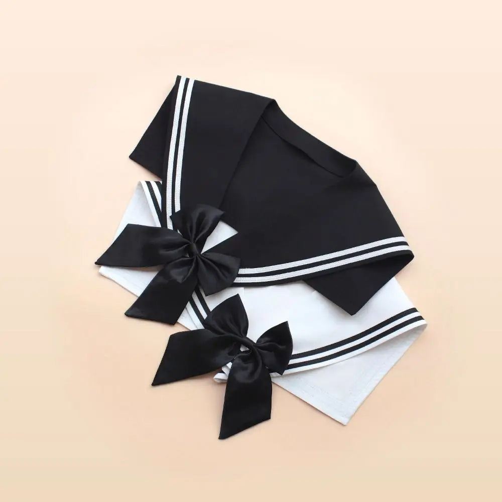 Elegant Cape Striped Sailor Fake Collar Black Cloak Blouse False Collars Korean Style Academy Style Detachable Collar Female Qme