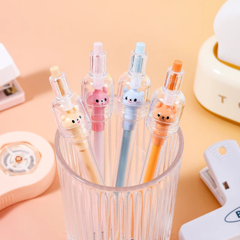 4 Pcs Wishing Bear Fidget Spinner Pen Set, Cute Stress Relief Gel Pens for Students Qme