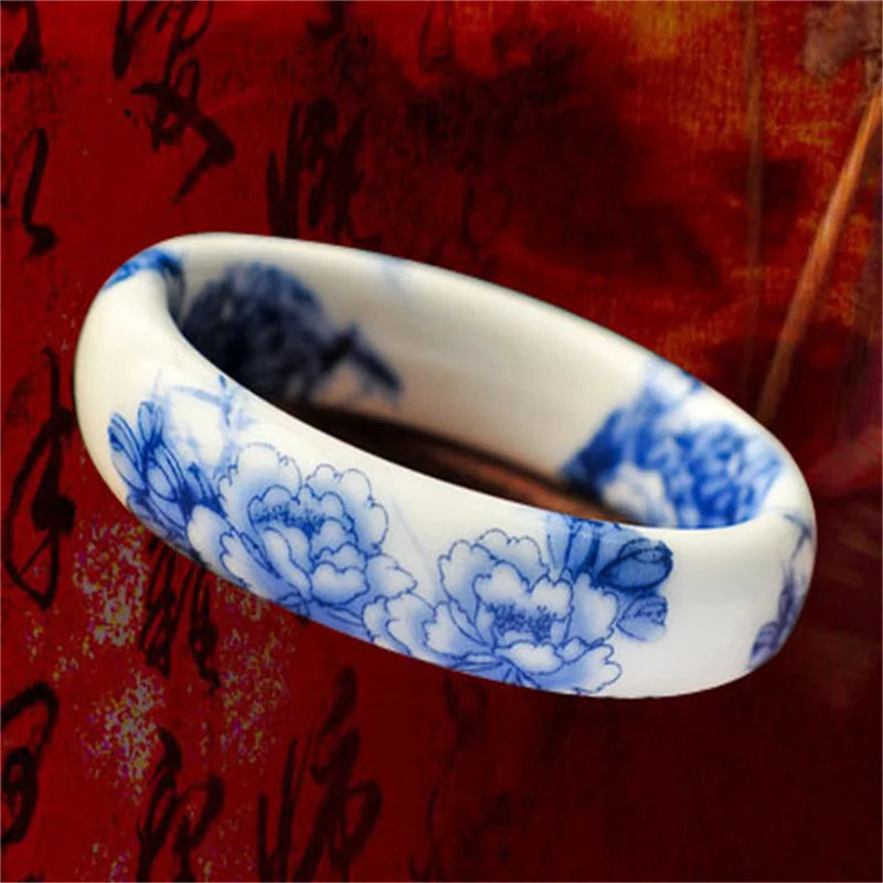 Chinese Antique Blue and White Porcelain Bangle Classic Ethnic Jingdezhen Ceramic Crafts Collection Jewelry Gifts Collection Qme 8-thick-1.7cm 58-60mm