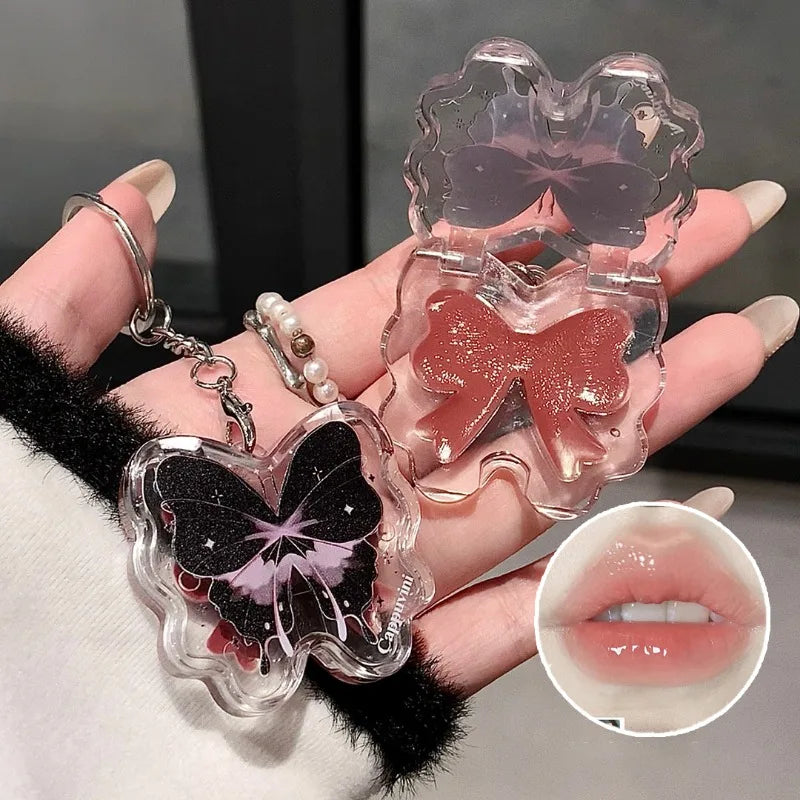 Watermelon Juice Solid Lip Gloss Butterflies-shape Water Gloss Lipstick Lasting Hydrating Lip Tint Waterproof Lip Gloss Makeup Qme