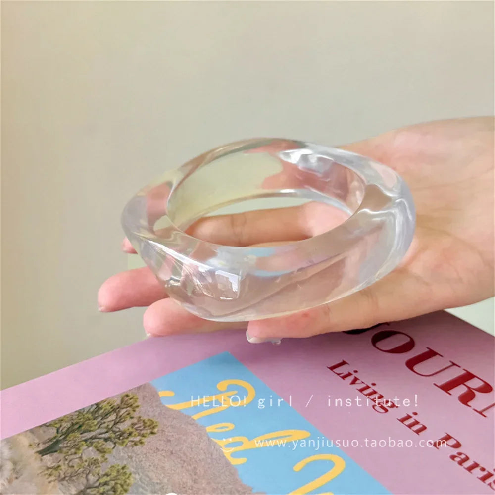 Fashion Colorful Irregular Resin Bangle Bracelet for Women Simple Retro Wide Edged Geometric Bracelet Casual Accessory Bangle Qme touming fang