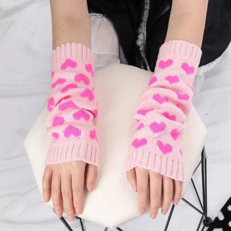 Y2K Woman Leg Warmers Japanese Lolita Autumn Winter Heart Black Knee Qme