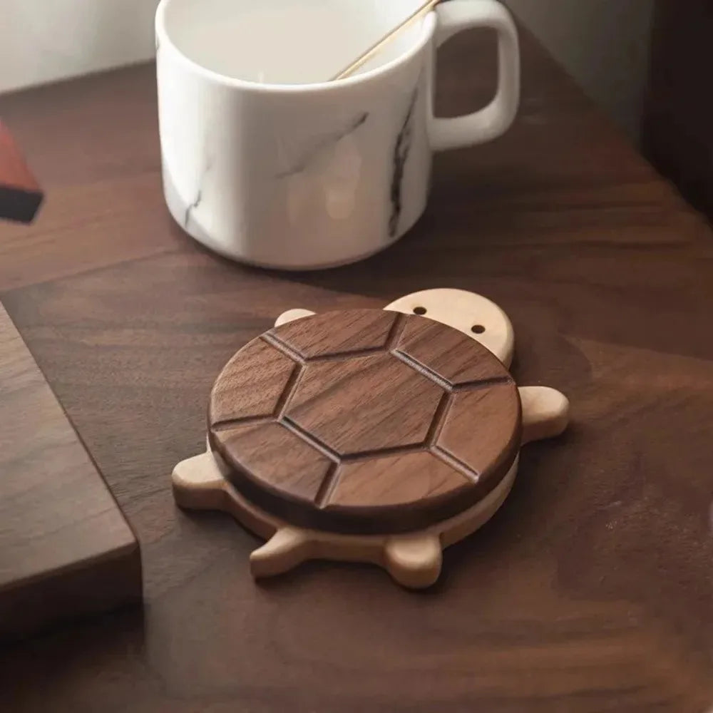 Solid Wood Turtle Insulation Mat Creative and Cute Kettle Tea Coasters Table Heat-Resistant Drink Holder for Home Decor Kitchen Qme
