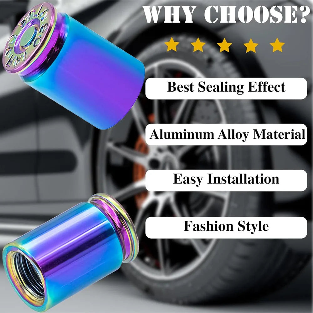 4PCS Bullet Shell Tire Valve Stem Caps, Aluminum Alloy Car Air Stem Cap for Cars, SUV, Trucks, Bikes, Motorcycles, Bicycles Qme