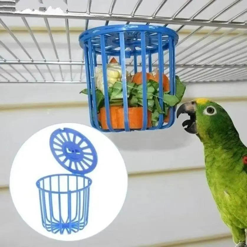 Parrot Feeder Bird Cage Fruit Vegetable Hanging Hollowed Blue Plastic Qme