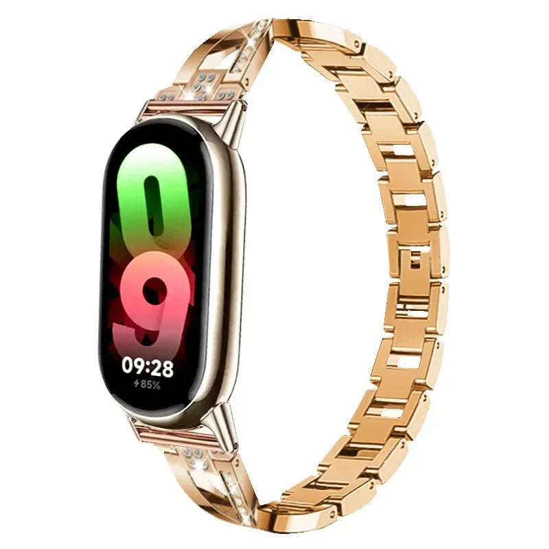 Stainless Steel Strap for Xiaomi Mi Band 8 Material Metal Wistband for Xiaomi Mi Band 9 women Smart strap accessories bracelet Qme Rose Gold for mi band 9