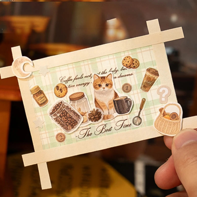 Coffee & Cats Washi Tape, Decorative Craft Tape for Journaling & Scrapbooking, Versatile for Stationery & DIY Lovers Qme