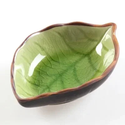1/4PCS Leaves Ceramic Saucer Creative Ice Crack Glaze Leaf Ceramic Seasoning Soy Sauce Vinegar Plates Kitchen Multi-Purpose Dish Qme Green