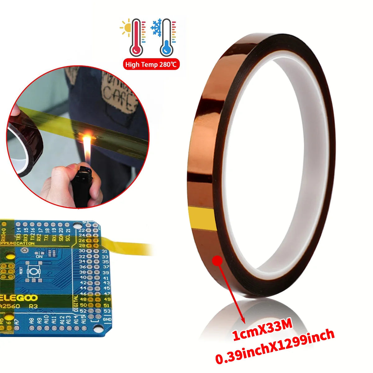 Gold Finger High Temp Heat Resistant Tapes Polyimide Adhesive Battery Wire Insulation Antistatic Circuit Board Protection Tape Qme 1cmX33M