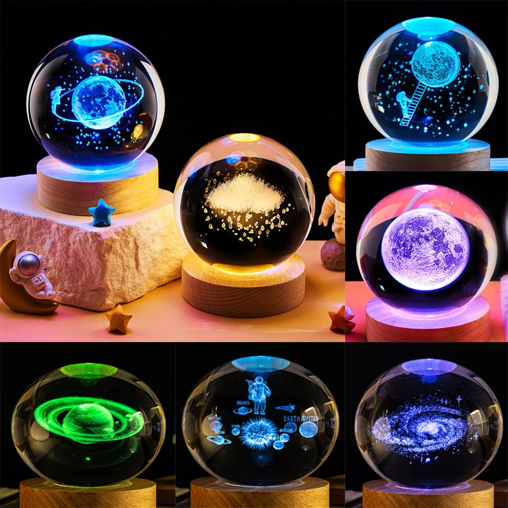 3D Colored Luminous Crystal Ball Astronomy Galaxy Crystal Sphere Beside Lamp Solar System Glassic Snow Globe Desktop Decorations Qme