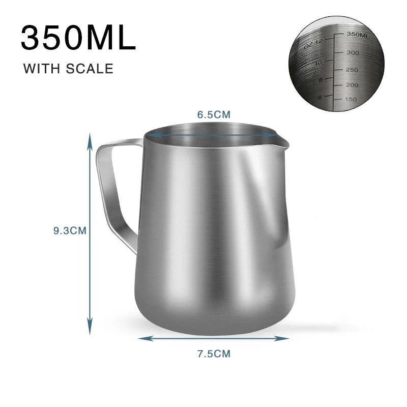 Coffee Milk Frothing Pitcher Stainless Steel Espresso Steaming Barista Latte Frother Cup Cappuccino Milk Jug Cream Froth Pitcher Qme 350ml with scale