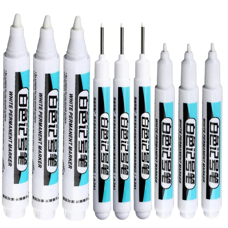 1/10/20Pcs White Permanent Paint Marker Pens 0.7/1.0/2.5mm Tip Waterproof for Glass Stone Metal Plastic Leather DIY Art Craft Qme 9Pcs-Mixed