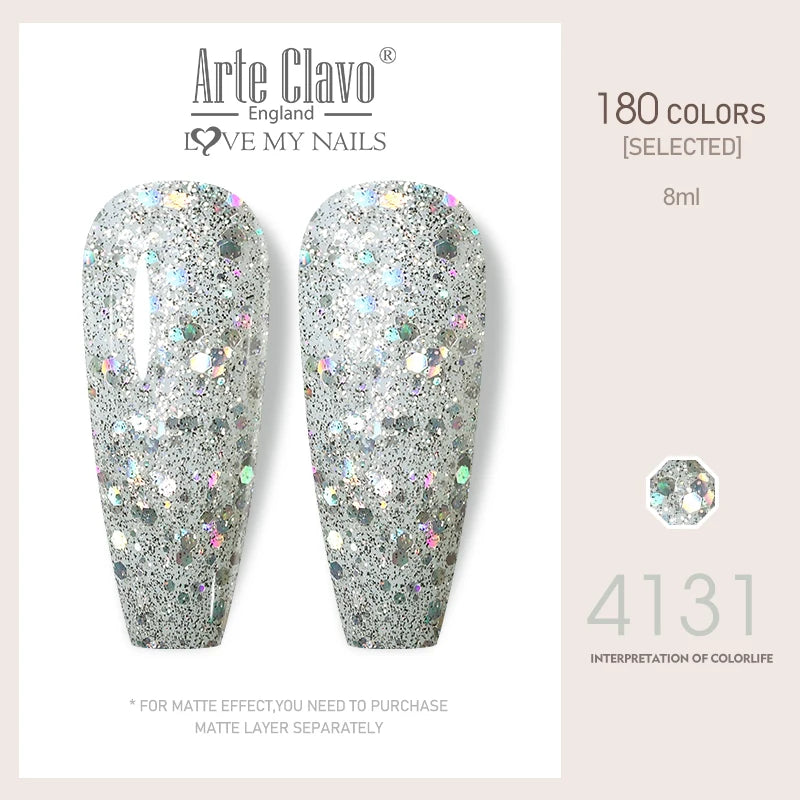Arte Clavo Colorful Glitter Series UV Gel Nail Polish Sequin Soak Off Qme