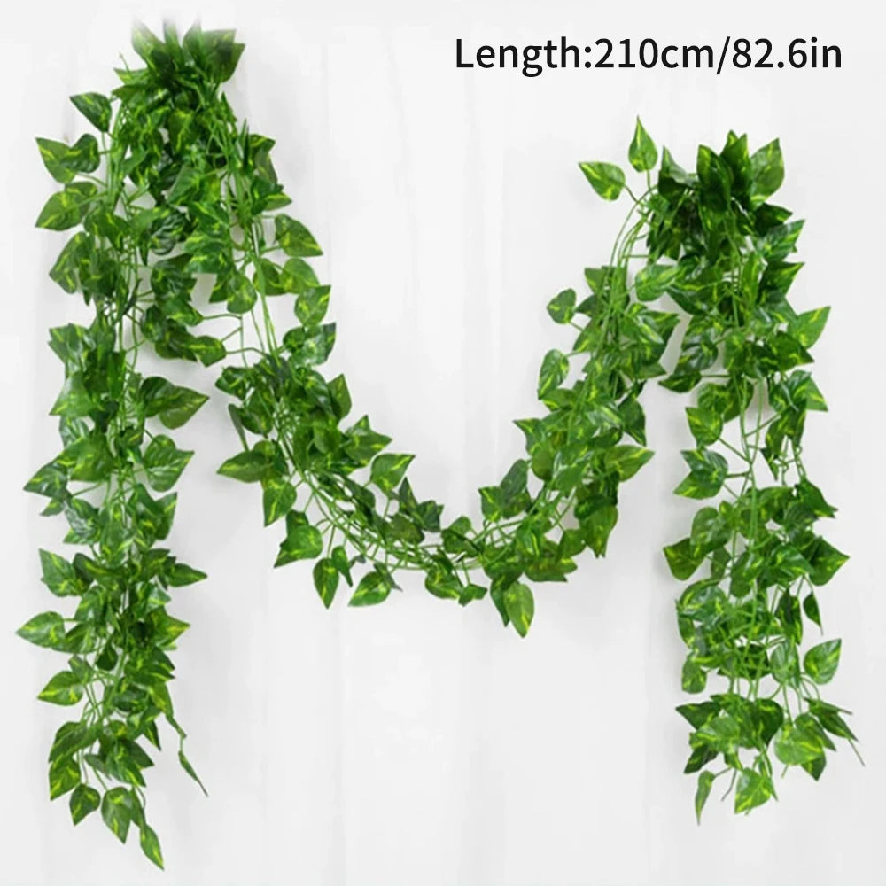 1PC Artificial Vine, Grape Leaves, Plastic Pothos Leaves, Green Plants, Ceiling Decoration, Artificial Green Leaf Vine Qme