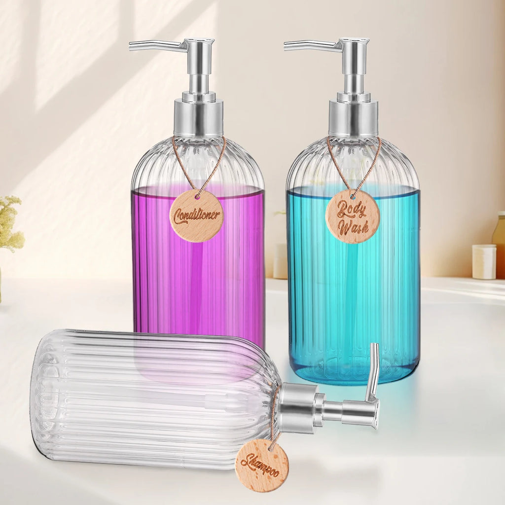 Modern Shampoo and Conditioner Dispenser Set of 3 Refillable Shower Soap Bottles for Bodywash Shampoo Conditioner Bathroom Decor Qme