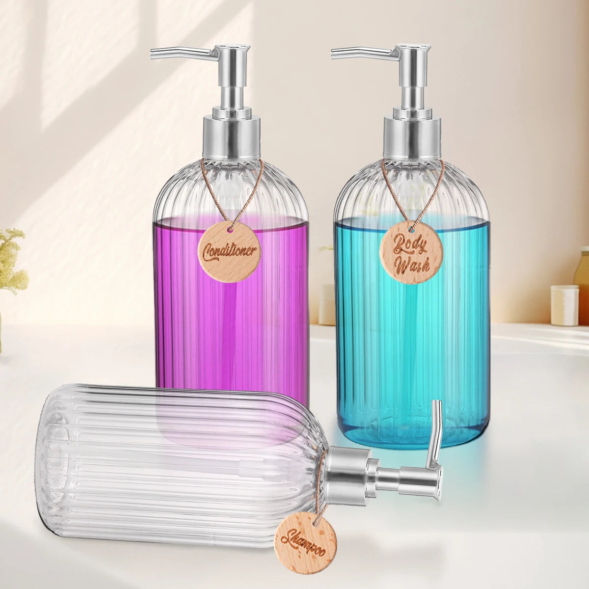Modern Shampoo and Conditioner Dispenser Set of 3 Refillable Shower Soap Bottles for Bodywash Shampoo Conditioner Bathroom Decor Qme