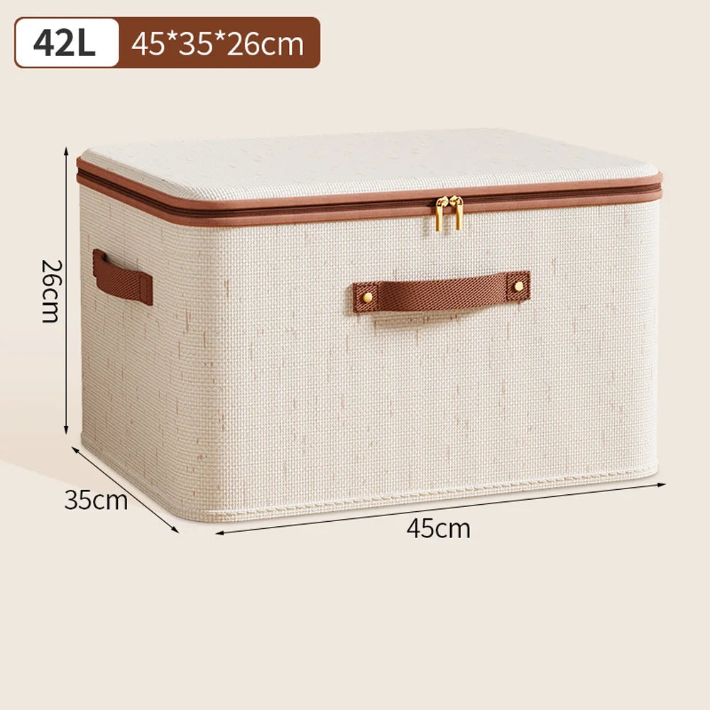 Foldable Storage Box with Lid Large Capacity Dust-Proof Organizer for Clothes & Household Items in Living Room/Wardrobe Qme 42L