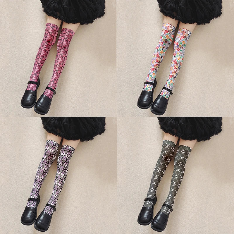 Fun Skull Pattern Women's Long Stockings Fashion Printing Trend Qme