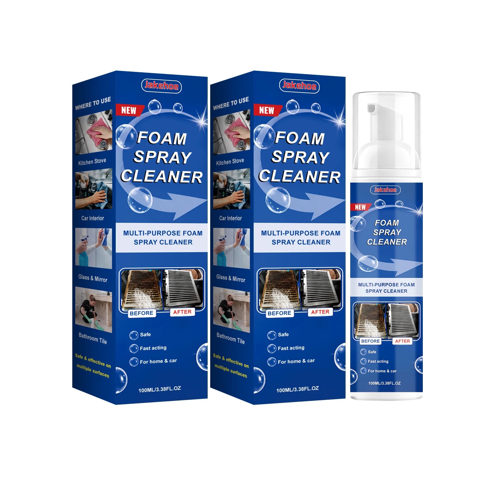 Multi-purpose Foam Cleaning Spray Remove Oil Stains Restore Surface Gloss Descaling Fast Acting No-Rinse Kitchen Foaming Cleaner Qme 2 x 100ML Boxed