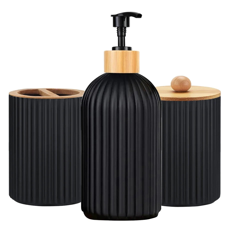 Bathroom Countertop Container Hand Soap Dispenser Cotton Ball Storage Box Toothbrush Holder Home Decoration Organizer Qme 3pcs-black