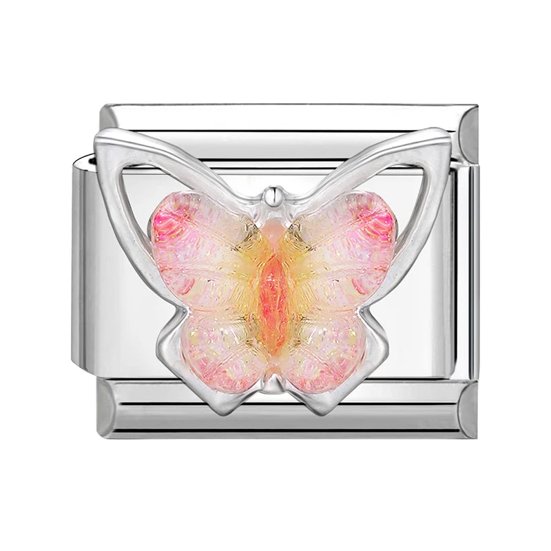 Bright Zircon Multielement Stars Shell ButterflyItalian Charm Links Fit 9mm Stainless Steel Bracelet Women Jewelry DIY Making Qme Style 7