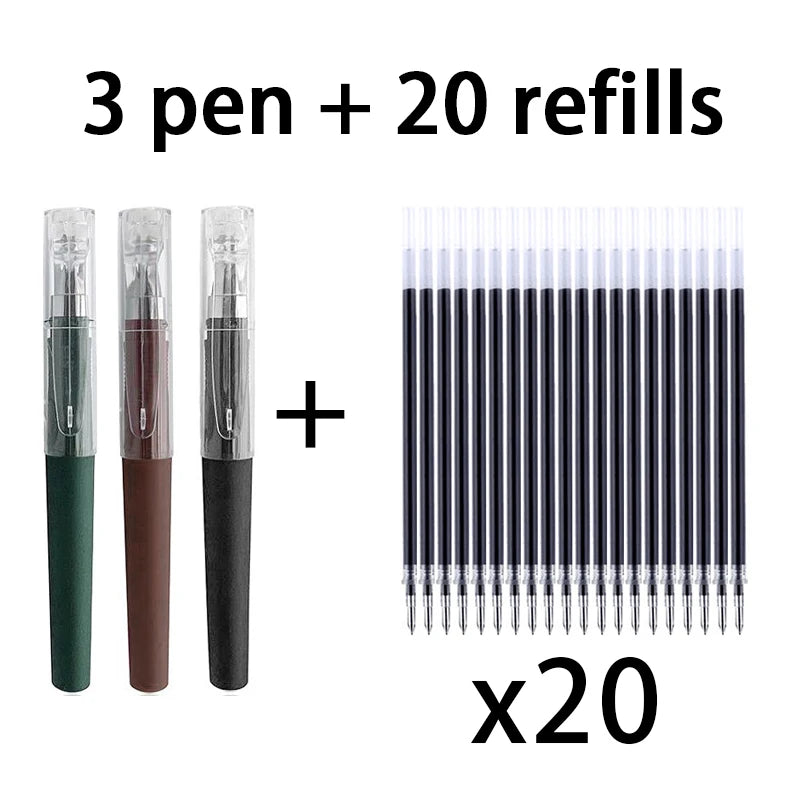 Black 0.5MM Gel Pen refills Set Mini Portable For Business Signature Students Exams Office Stationery Qme 3 Pen 20 refills D