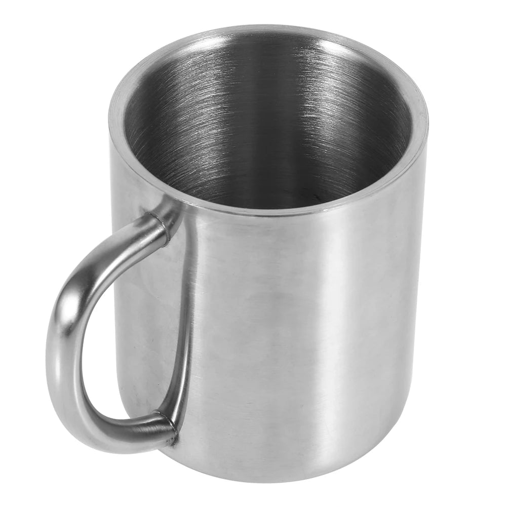 220ml Double Wall Stainless Steel Mug with Handle Portable Travel Camping Coffee Tea Milk Cup Durable Insulated Cup Qme