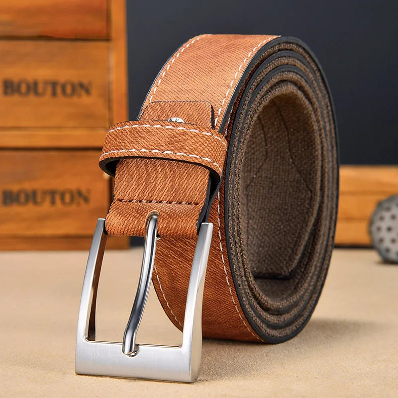 Stylish Canvas Leather Hybrid Belt Men Comfortable Everyday Casual Qme Brown 130cm