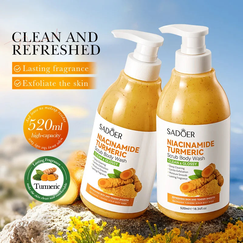 Niacinamide Turmeric Scrub Body Wash Brighten Skin Moisturizes Qme Moisturizing 520ml