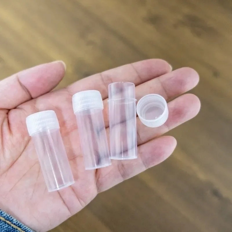 100pcs Value Pack 5ml Small Plastic Test Tube Bottles Pet Cap Medicine Pill Capsule Storage Containers Qme