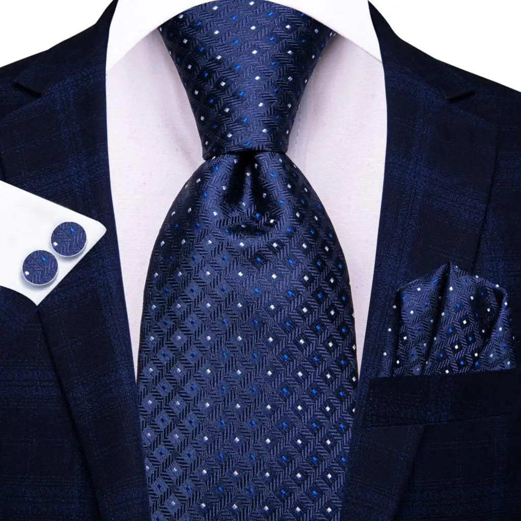 Hi-Tie Navy Blue Floral Striped Silk Elegant Tie For Men Groom Wedding Men Necktie Pocket Square Cufflink Accessory Wholesale Qme N-3931