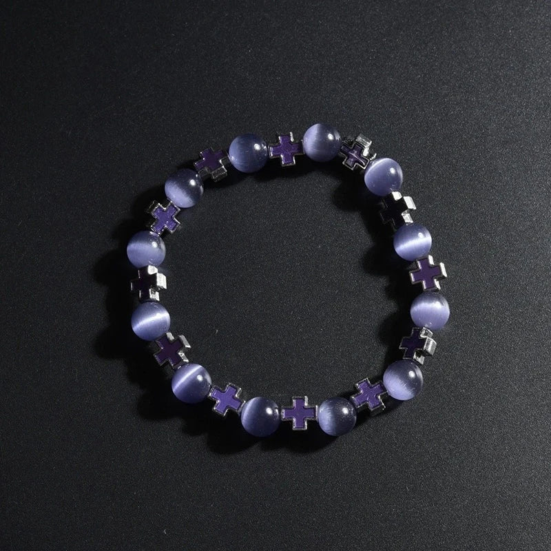 Fashion Cross Beaded Bracelets For Women Men Ins Style Cat's Eye Stone Couples Bracelets Qme A5