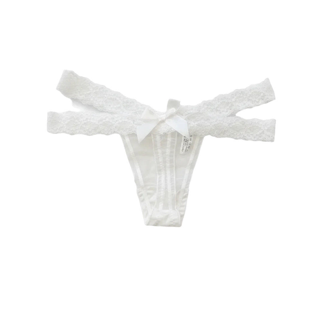 Underpants Low Waist Lace Thongs Cross Belt Lingerie Ladies T-back Qme White One Size 1pc