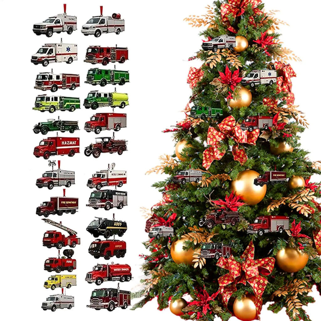 Fire Truck Advent 24 Days Firefighting Vehicle Ornaments Countdown Qme