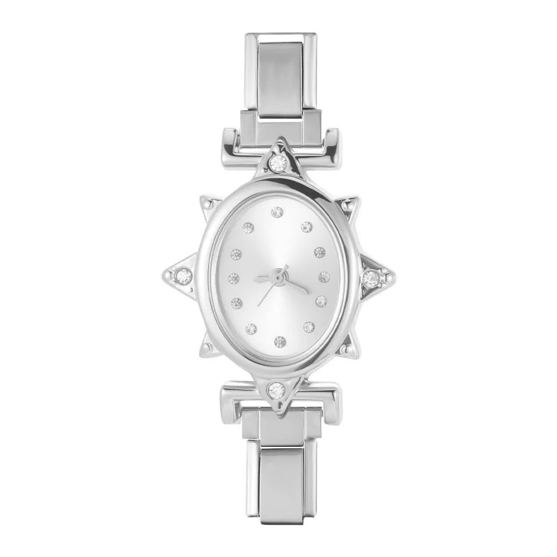 2025New Vintage High Quality Oval Inlaid Zircon Stainless Steel Watch Bracelet Women's 9MM DIY Italian Charm Bangle Jewelry Gift Qme Style 27