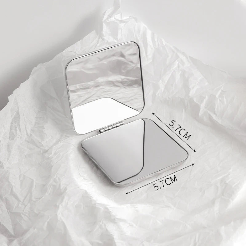 Portable Women Stainless Steel Makeup Mirror Hand Pocket Folded-side Qme Square China Mainland
