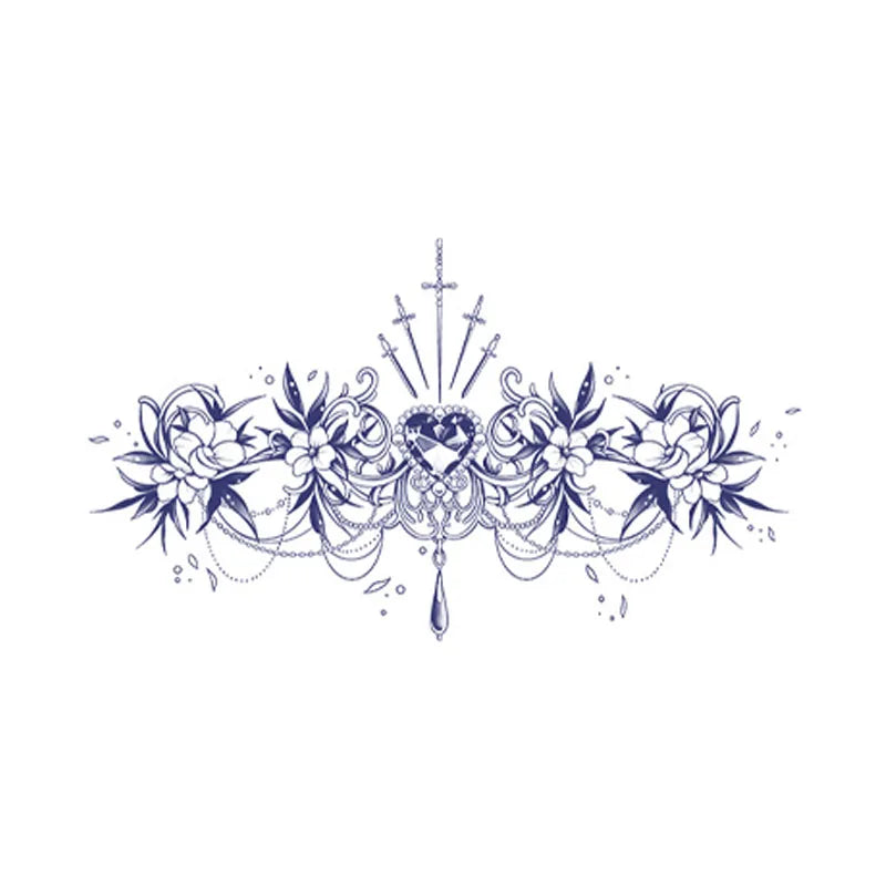 Diamond Flower Sexy Abdominal Realistic Tattoo Stickers, Colorful, Waterproof, Sweatproof, Disposable Temporary Stickers Qme
