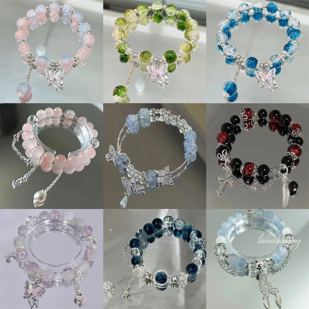 2 Pieces Simple Beads Resin Bracelets Jewelry Gifts for Women Inspired Beaded Bracelet DIY Same Style Statement Jewelry Bangles Qme