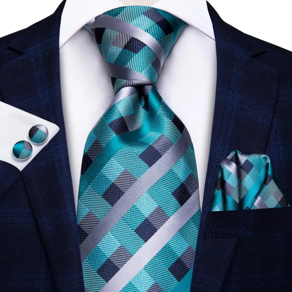 Hi-Tie Designer Mens Tie Luxury Handmade Geometric Necktie Silk Woven Tie Set For Men Business Wedding Neck Tie Square Cufflinks Qme SN-0553