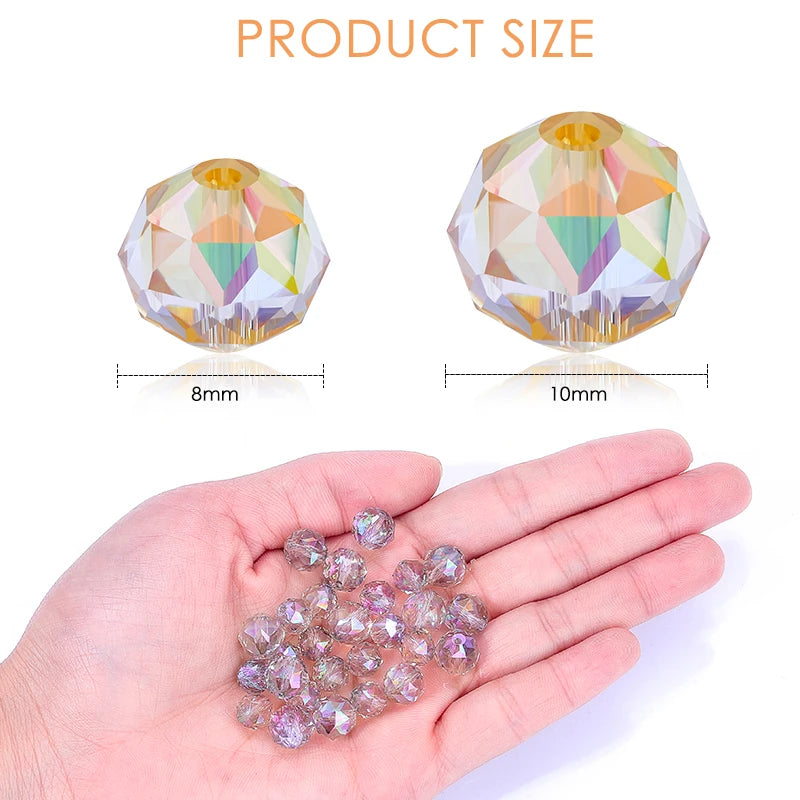 8mm/10mm Transparent Austria Crystal Glass Beads Roundle Spacer Loose Bead for DIY Bracelet Necklace Jewelry Making Accessories Qme