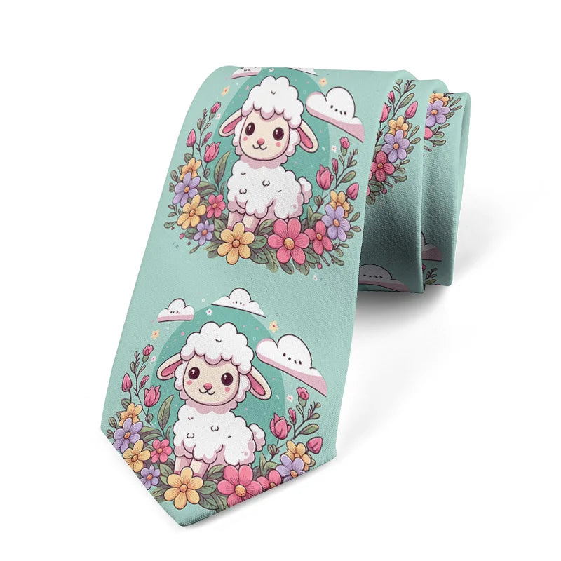 Funny Cartoon Little Sheep Printed Tie Fashion Design Men's Unisex Qme style5