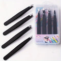 4Pcs Stainless Steel High-Quality Eyebrow Tweezer, Multifunctional Slanted Brow Clips for Fine Hairs Removal Qme Black