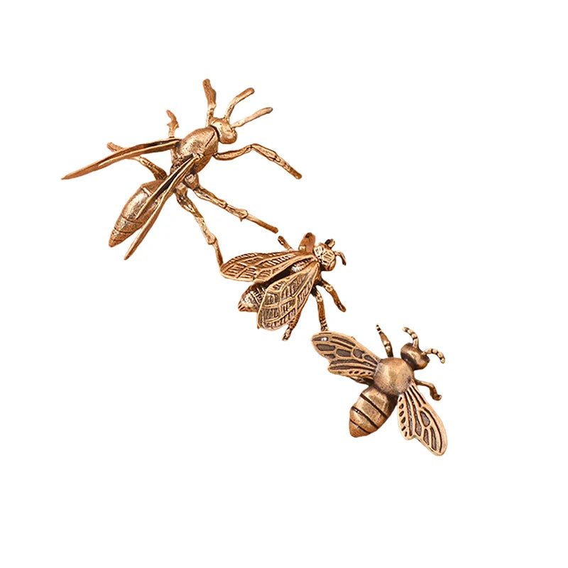 1 Piece Mini Simulation Insect Table Decoration Brass Bee Doll Table Tea Set Pet Antique Copper Crafts Home Desktop Decorations Qme